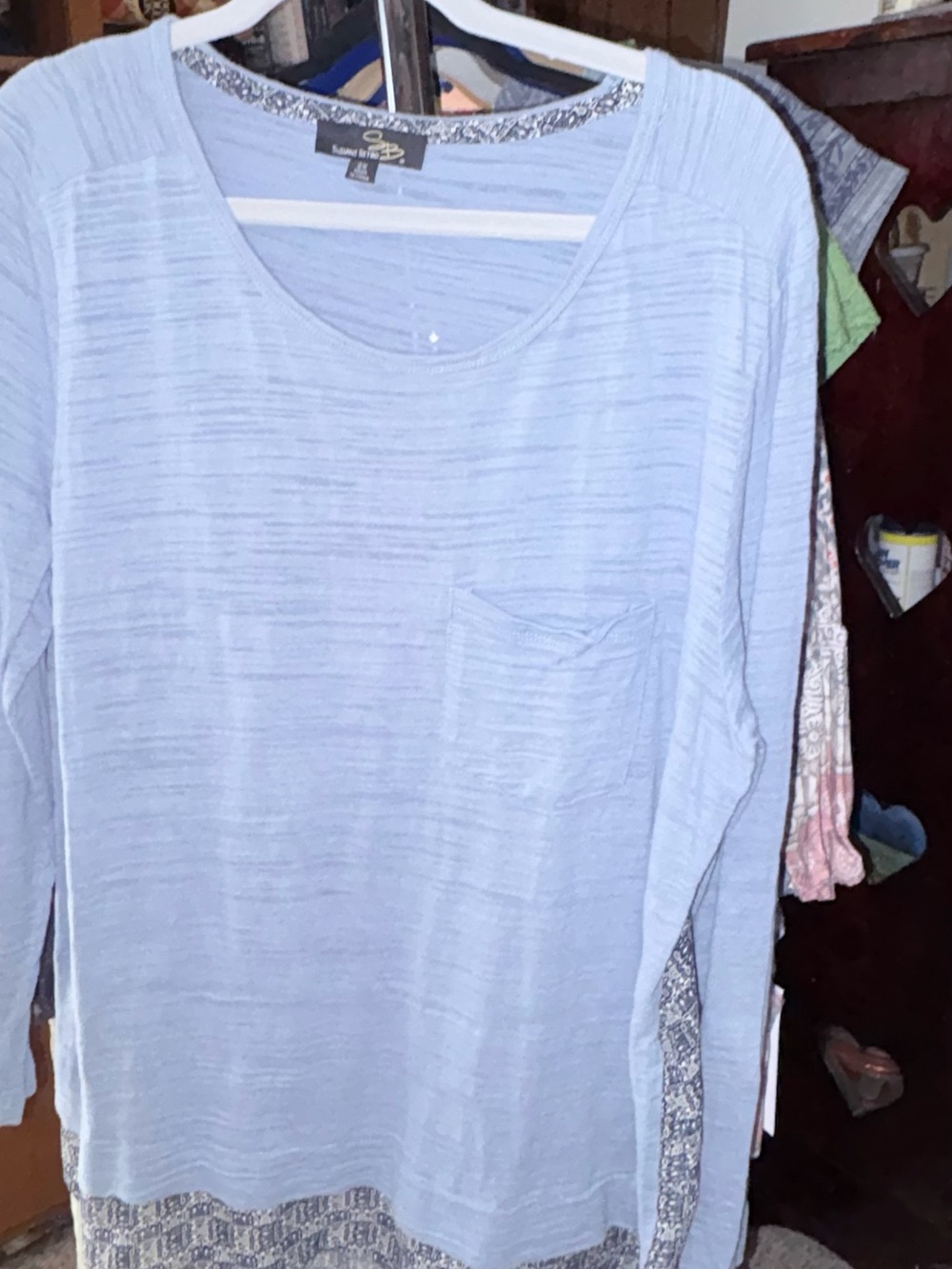 Suzanne Betro Light Blue Long Sleeve Pocket Tee